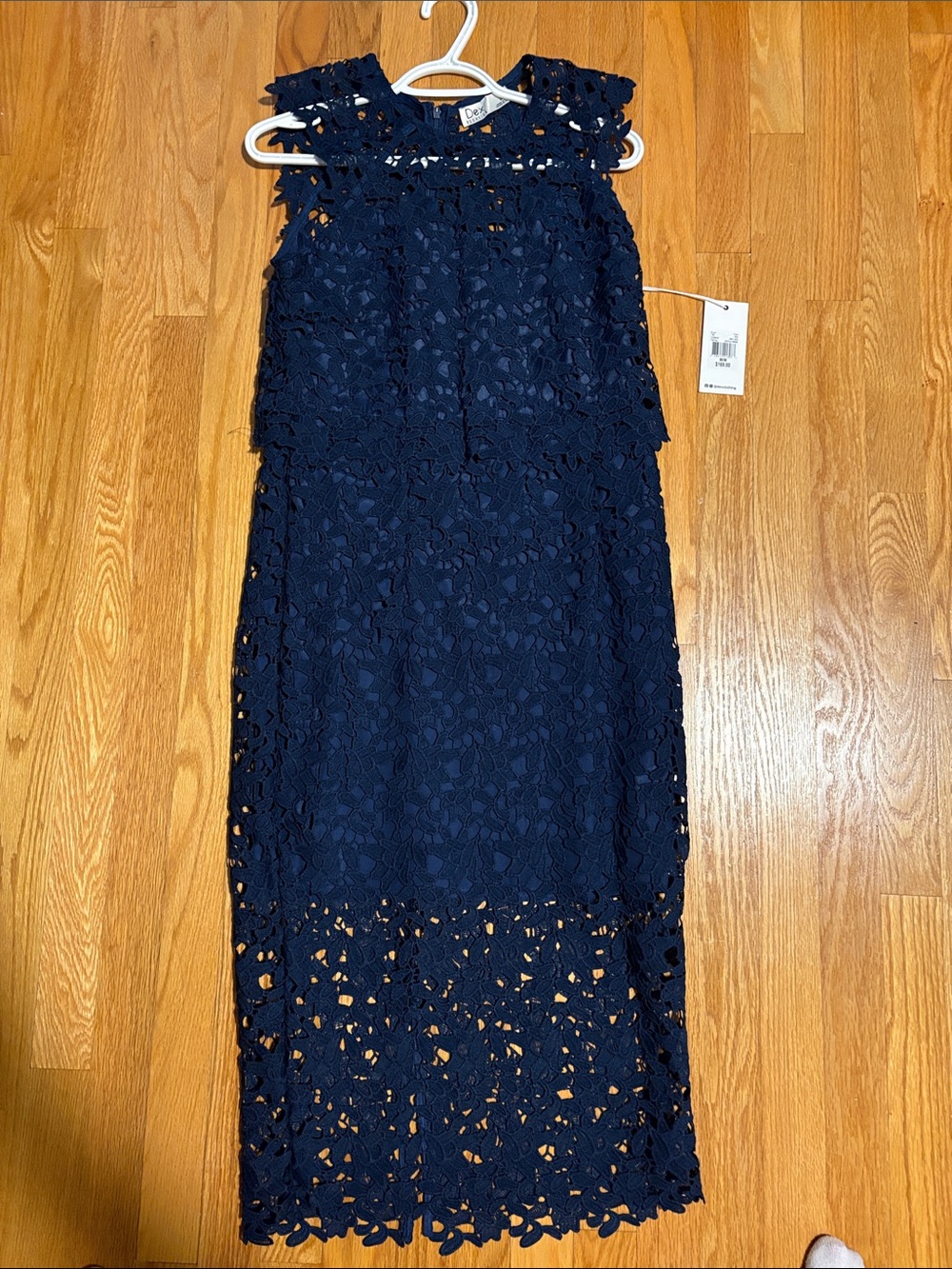 Dex Navy Lace Midi Skirt - Elegant Floral Cutwork
